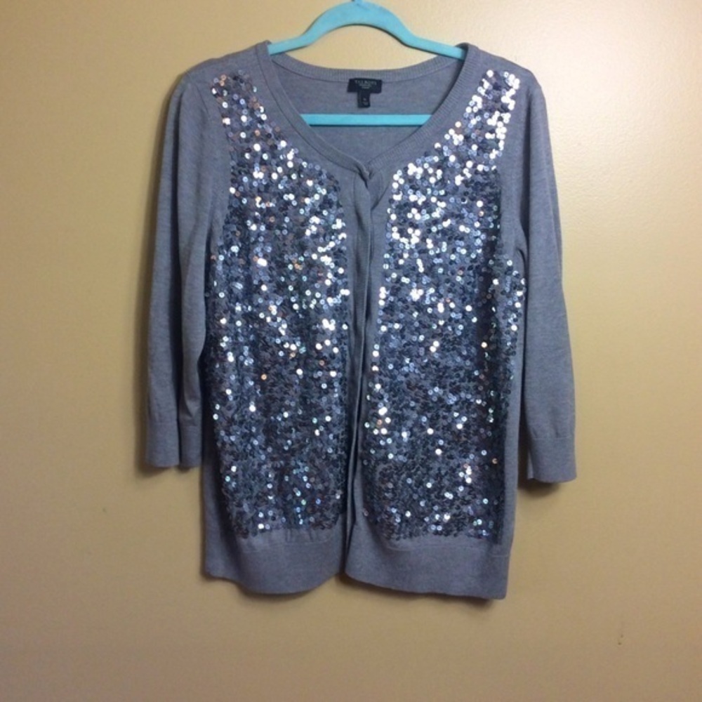 Talbots Gray sequin 3/4 sleeve cardigan. 1X